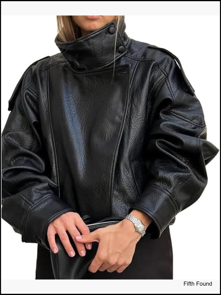 Faux Leather Zip Up Biker Jacket Casual Motorcycle Coat Fall Outwear